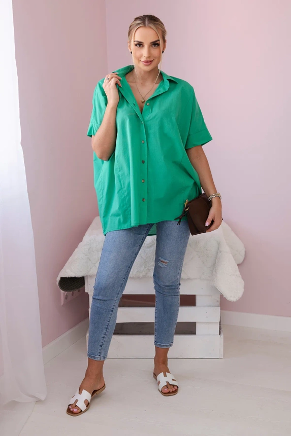 Short-sleeved cotton shirt green