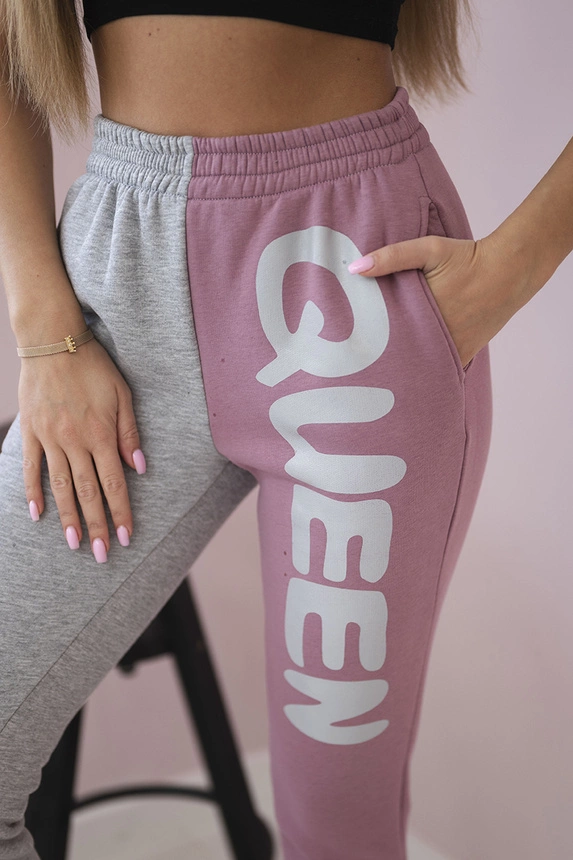 Dámské tepláky s nápisem QUEEN tmavě růžová