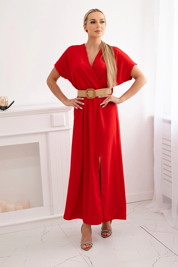 Langes Kleid mit Ziergürtel rot