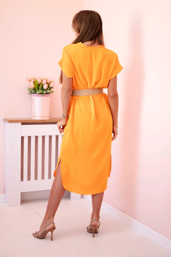Dress with a decorative belt orange