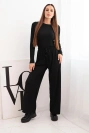 Women's viscose set with a blouse and wide trousers black