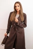 Women's suede coat tied at the waist with a collar and buttons brown