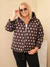 Plus Size women's jacket with polka dots and hood brown