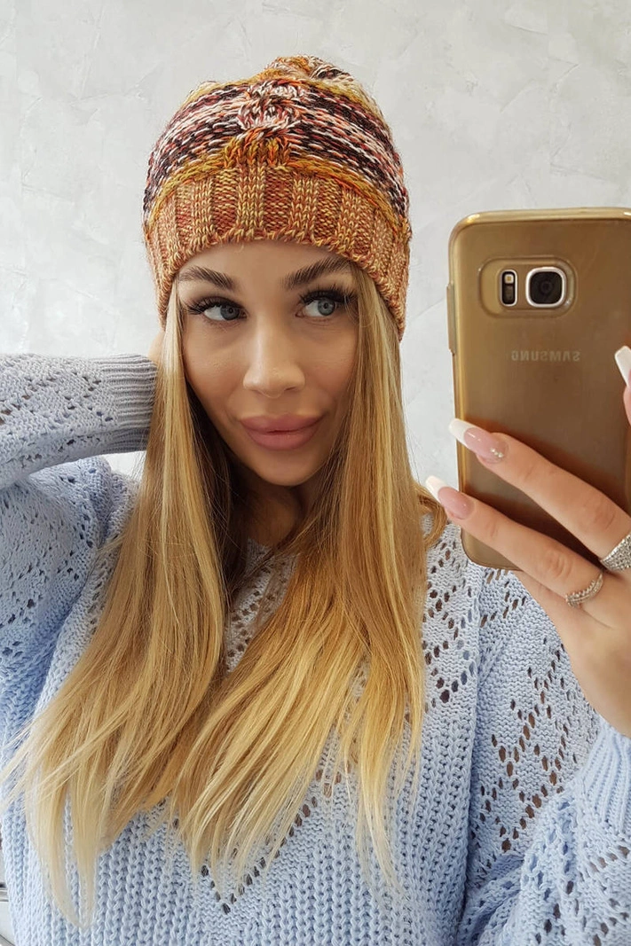 Čapica s fleece Klaudia K255 oranžová+žltá