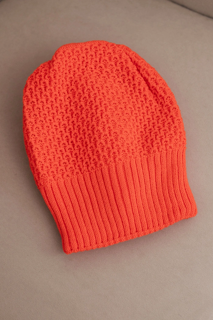 Women's winter wool hat with double rolled-up cuff K426 orange