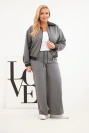 Damen-Set Plus Size mit Reißverschluss-Sweatshirt und weitem Hose grafitowy
