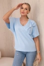Cotton blouse with a decorative bow blue 