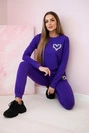 Moteriškas medvilnės rinkinys su dekoratyvine širdimi tamsiai violetinė