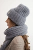 Women's set hat and long scarf made of soft yarn dark gray