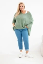 Damen Oversize Lochstrickpullover mit V-Ausschnitt und längerem Rücken khaki