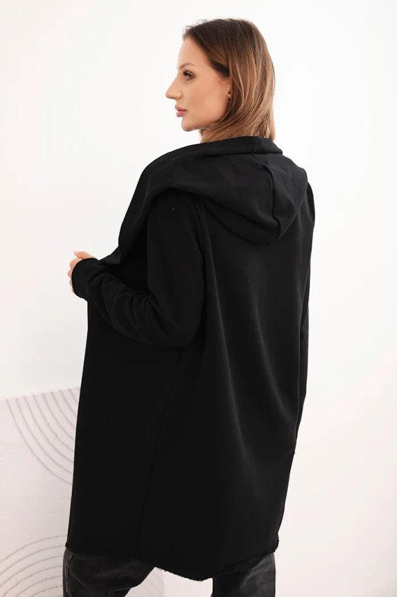 Women's cotton hoodie with an extended front black