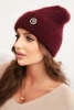 Women's winter fluffy hat with a decorative button burgundy