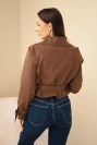 Dámská krátká viskózová dvouřadá bunda s páskem a klopami čokoládová