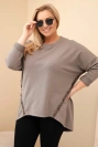 Moteriška bluzonė Plus Size medvilninė su pasukamomis rankovėmis ir leopardiniu apdailos juostele fango