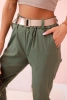 Damenhose aus Viskose mit Gürtel und hochgekrempeltem Bein Helles Khaki