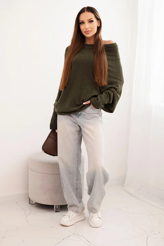 Damenpullover asymmetrisch aus Viskose Batwing khaki