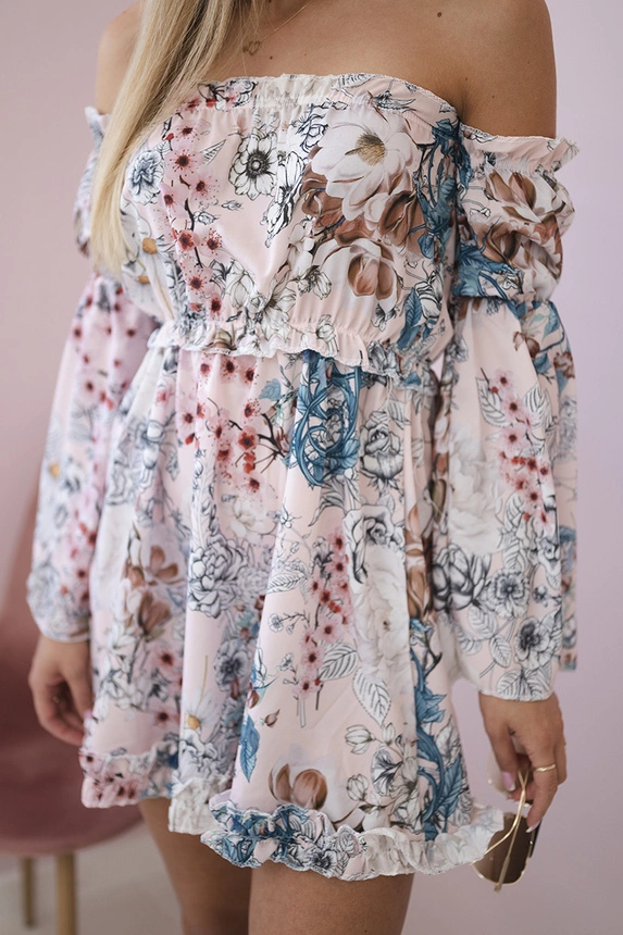 Off-the-shoulder floral dress powdered pink