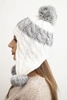 Women's winter wool hat with pom-poms and ear flaps K447 white + gray