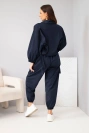 Damen Baumwollset mit gerafftem Sweatshirt und Hose blau dunkel
