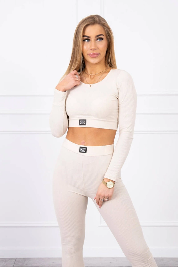 Rinkinys su palaidine viršuje dryžuota šviesiai smėlio spalvos