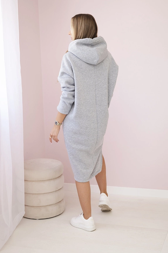 Dress with a hood and a slit on the side gray