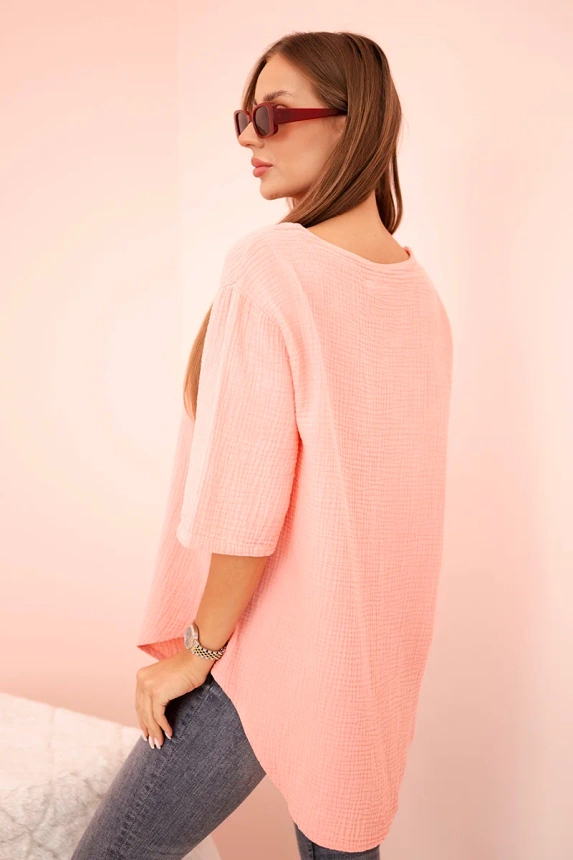 Women's muslin shirt with a button apricot