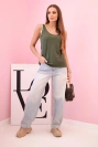 Women's blouse with straps with decorative trim khaki