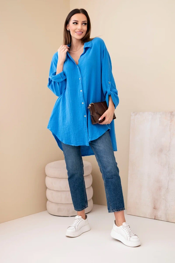 Cotton muslin shirt turquoise