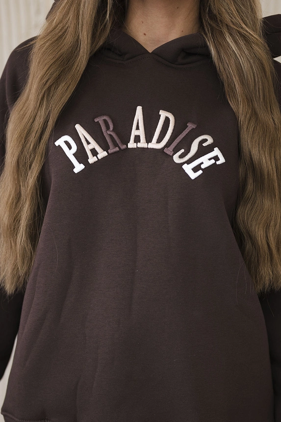 Cotton set with embroidered inscription Paradise brown