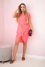 Gestuftes Kleid mit Umschlag unten rosa neon