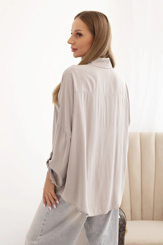 Women's shirt with viscose, decorative buttons, and fango collar