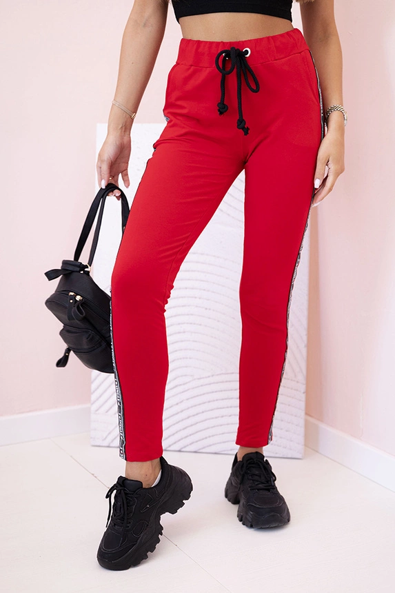 Damen-Jogginghose mit Streifen und Kordelzug in der Taille rot