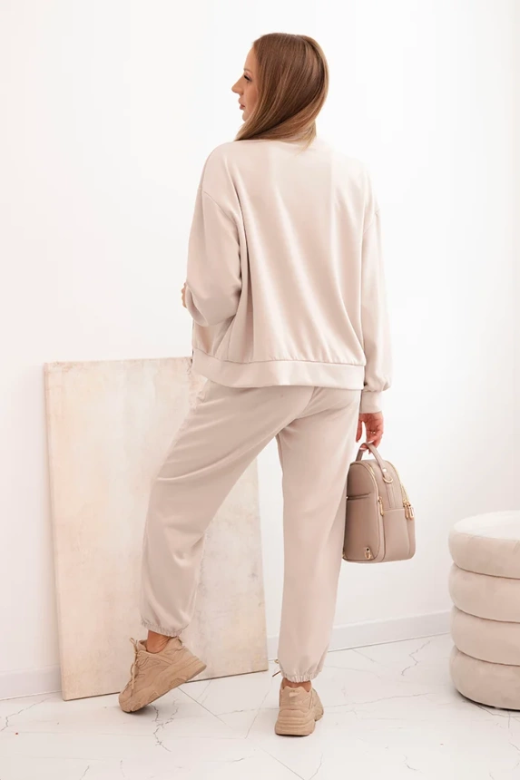 Women's set made of viscose with a zip-up sweatshirt and pants beige