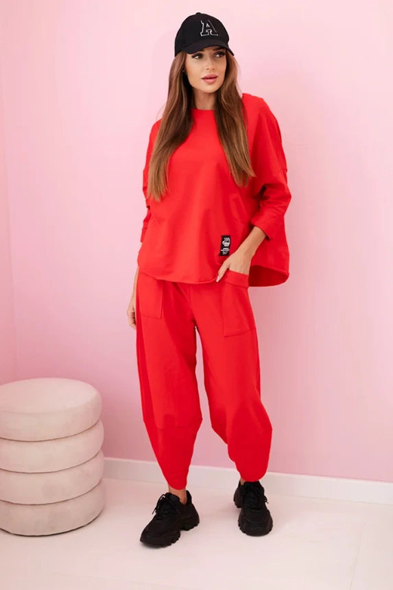 Baumwoll-Sweatshirt-Hosen-Set rot