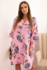 Women's cotton dress with a floral pattern and 3/4 sleeves light pink