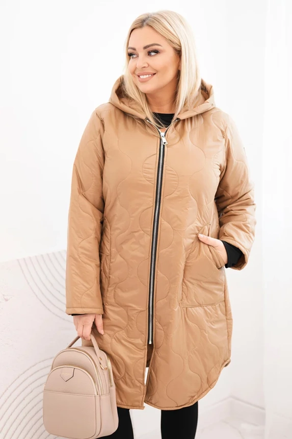 Damenjacke Plus Size Winter gesteppte mit Kapuze camel