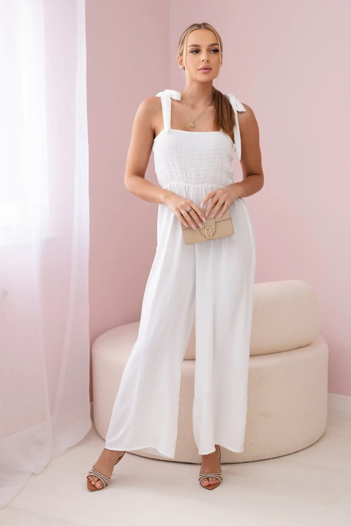 Riemchen-Jumpsuit mit Rüschenoberteil ecru
