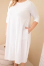 Damen Baumwollkleid Plus Size mit umschlagbarem Ärmel und Taschen weiß