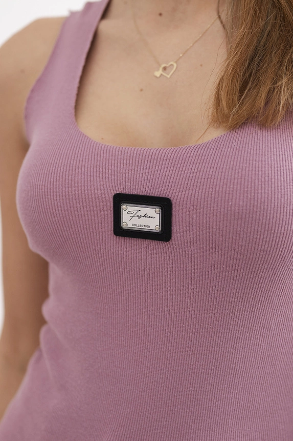 Gerippte Bluse mit Bling dunkelrosa