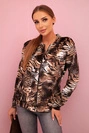 Women's sweatshirt with animal print and zipper beige
