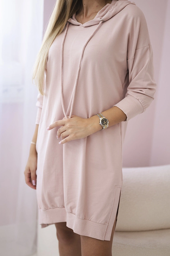 Kapuzenkleid mit längerem Rücken dunkelpuderrosa