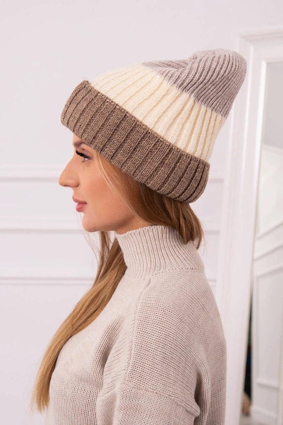 Bojana Fleecemütze K265 dunkelbeige+ecru+hellbeige