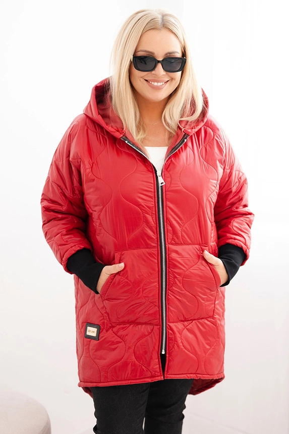 Damenjacke Plus Size gesteppte mit Kapuze rot