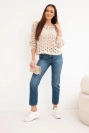 Damenpullover mit ajourmuster und dekorativem Zopfmuster und Wollanteil beige