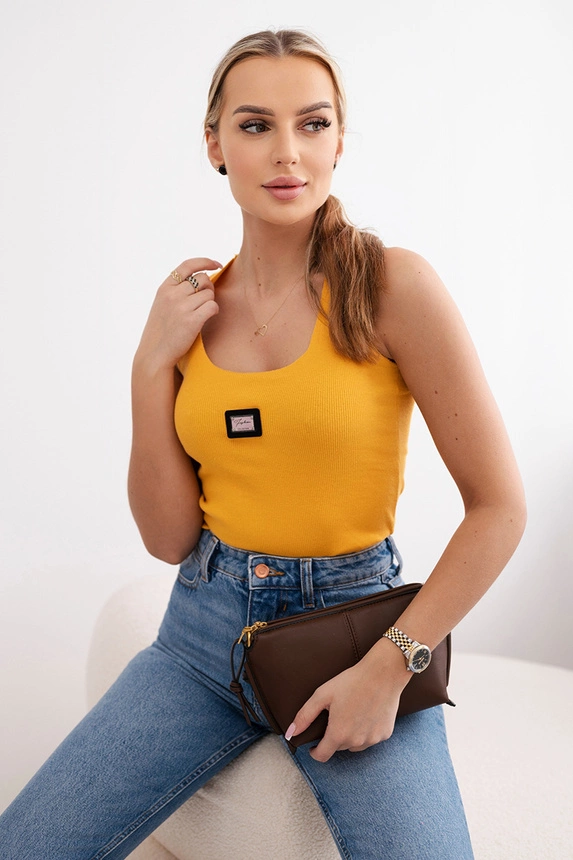 Striped blouse with metal plate mustard
