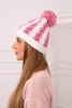 Cap with a pompom Rozalia K323 light pink+white