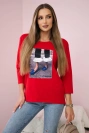 3D Grafik Bluse mit Zirkonia rot