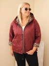 Moteriška striukė Plus Size su kapišonu ir leopardiniu apdaila bordo raudona