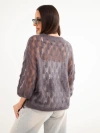 Damenpullover aus 70% Kid-Mohair, durchbrochen mit kurzen Ärmeln grafitowy