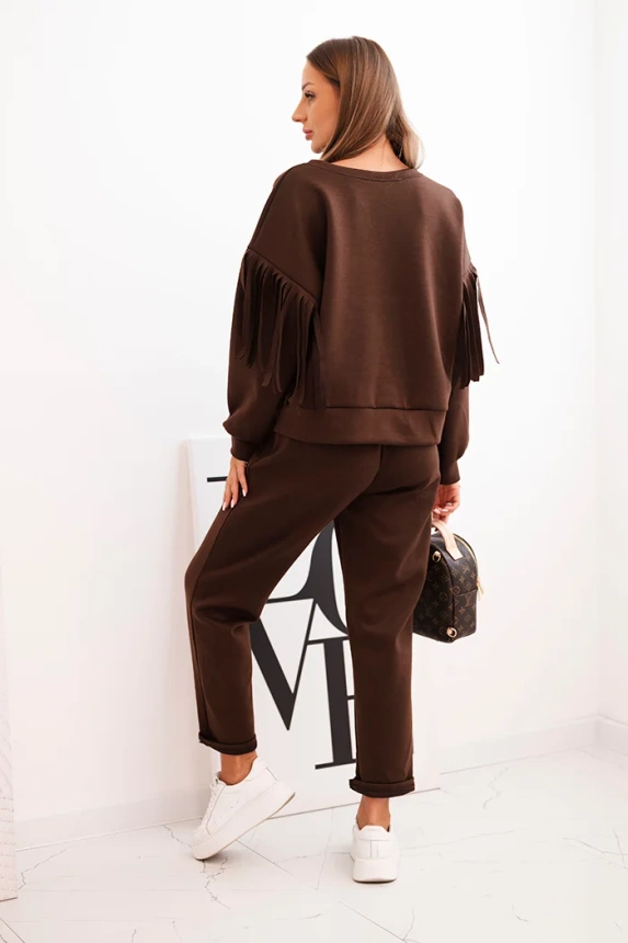 Women's butter set with fringes on the sleeves brown
